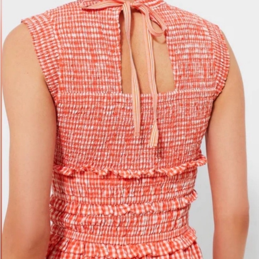HUNTER BELL Orange Gingham Smocked Waist Midi Dress - Picture 6 of 6